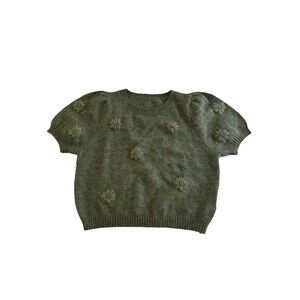 Cider Short Sleeve Crop Sweater size 1xl Floral Knit Pattern Crew Pullover Wool